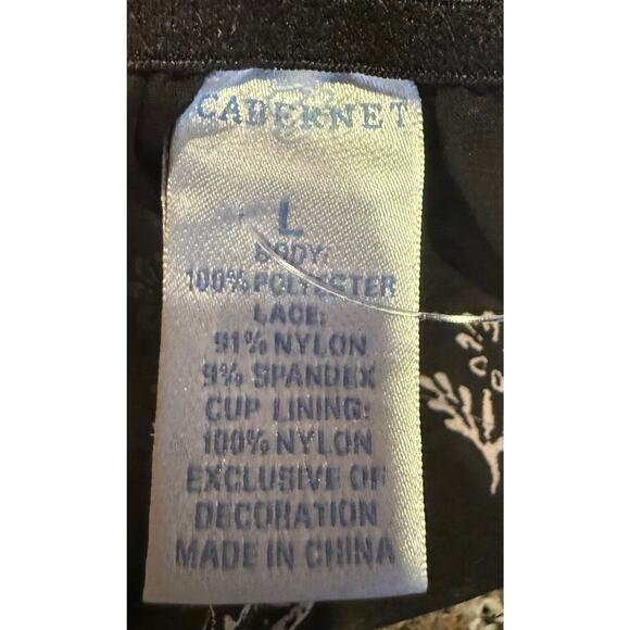 Y2K Sheer Black Baby‎ Doll Lace Slip Top L Peacocks Floral Fairy Goth Romantic - Picture 9 of 9